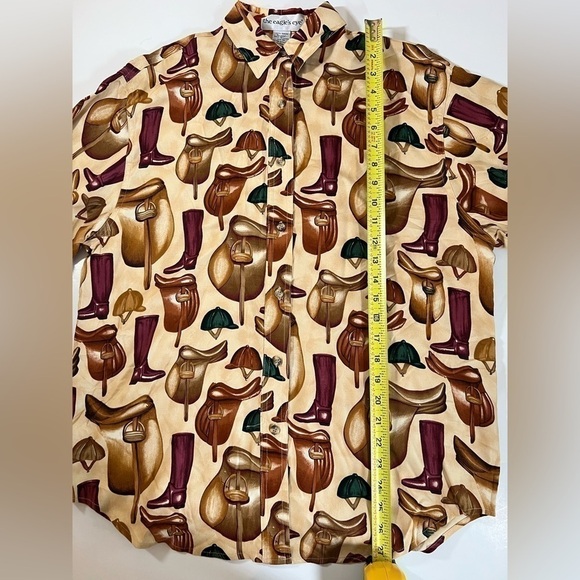 Vintage 90s Eagle's Eye tan button-up equestrian western boots szM blouse preppy - Picture 6 of 7